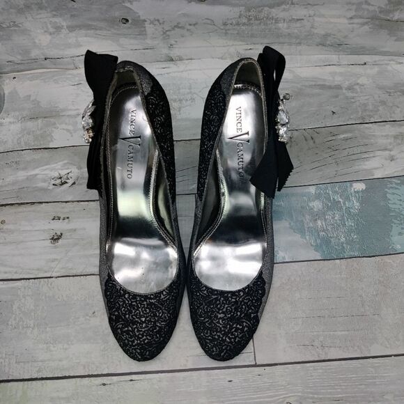 Vince Camuto 'Beauty' Heels w/ Crystal Rhinestone Lace Bow Sz 7.5 Pumps - Picture 3 of 16